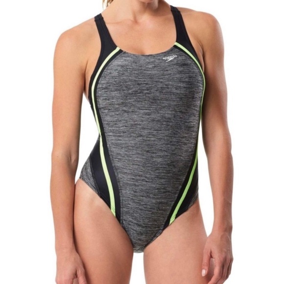Speedo Quantum Swimsuit Gray One Piece Open Back Racerback Size 10 - Picture 1 of 12